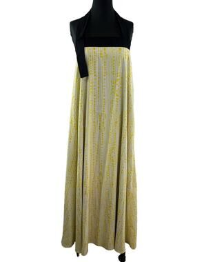 RORA Ashley Gill Yellow White Print Halter Neckline Maxi Dress Beach Summer S/M